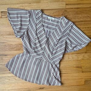 Monteau Striped V-Neck Peplum Top